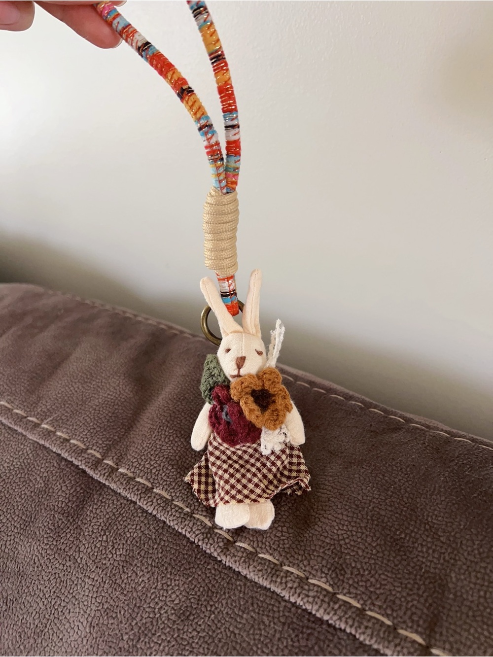 NEW! Handmade Cottagecore Bunny Bag Charm | Floral Rabbit Keychain Wristlet - Picture 7 of 9